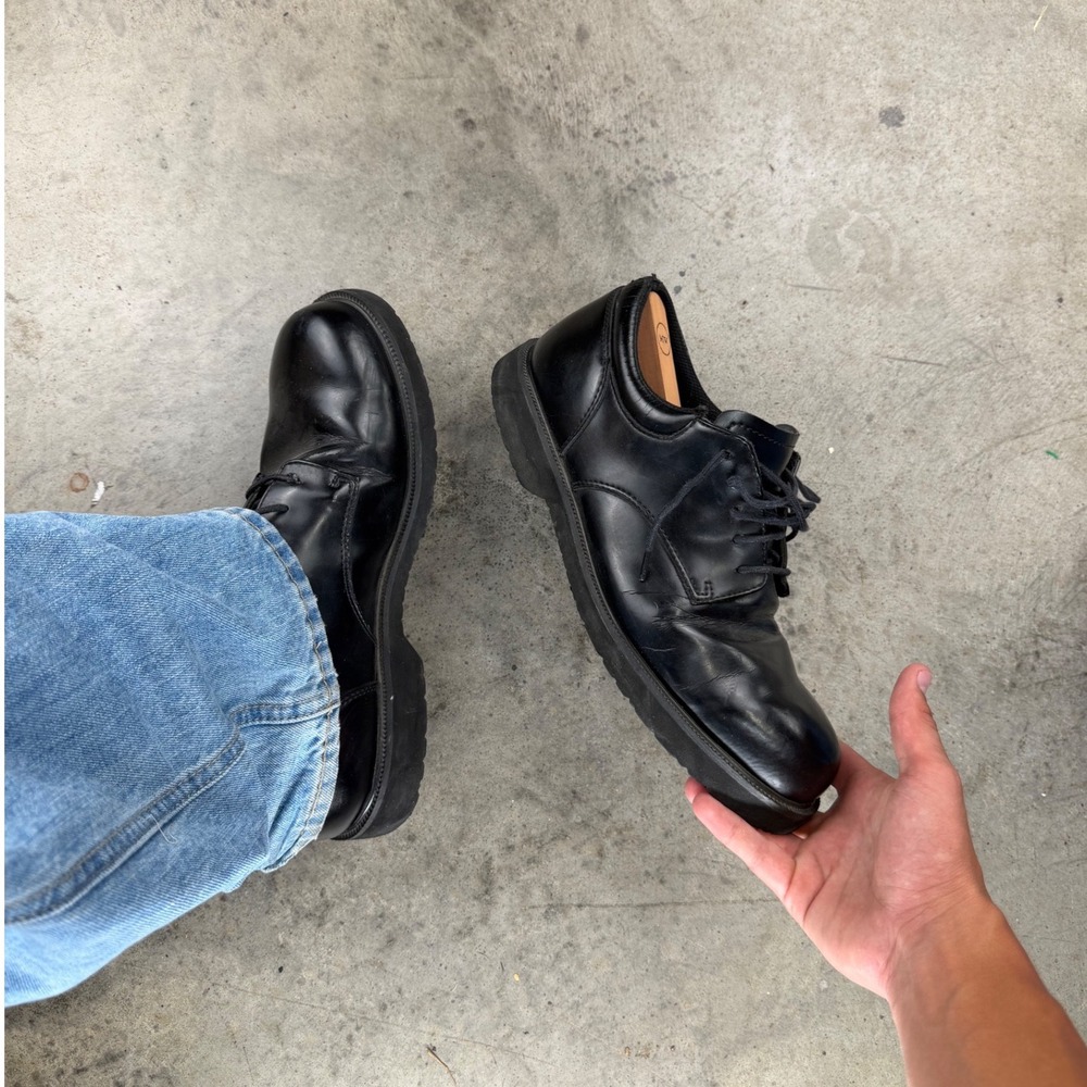 Vintage Chunky Black Leather Oxfords Boots Mens 11 E22233 Lug Sole Derby